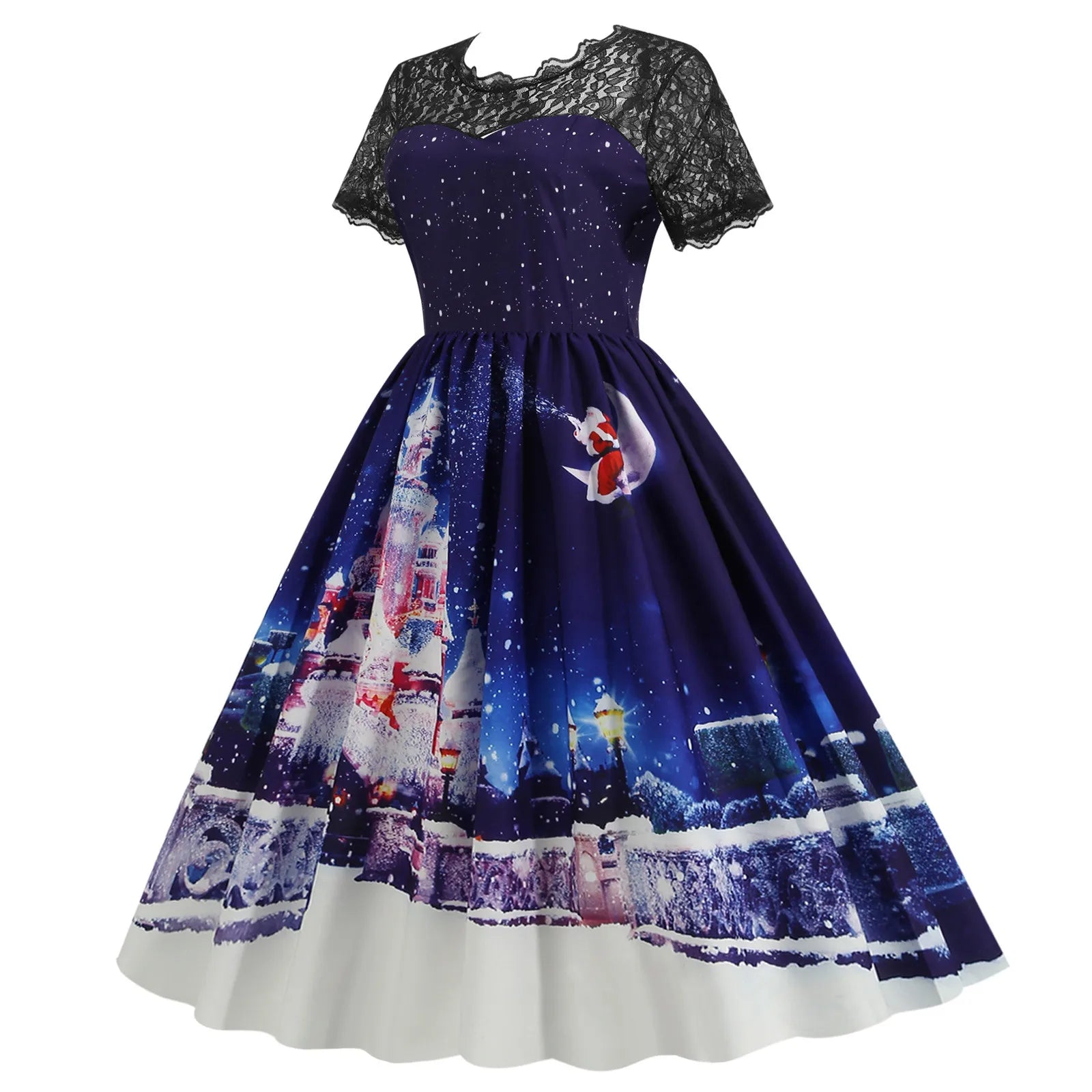 Festive Lace A-Line Christmas Dress for Women - Image 7