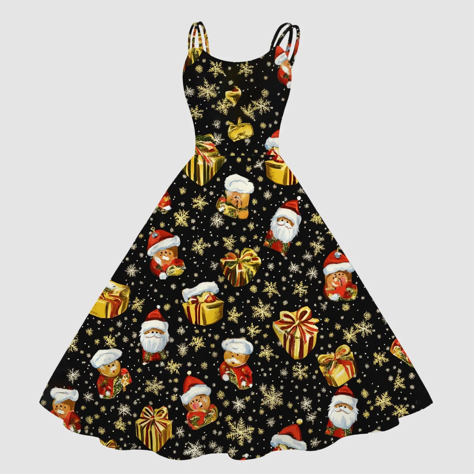 Charming Snowman & Elk Print Holiday Maxi Dress - Image 10