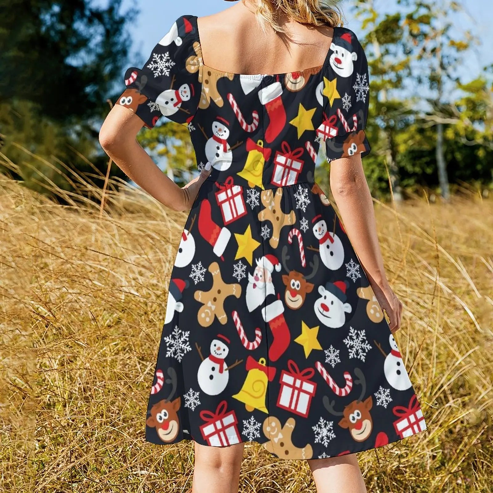Elegant Christmas Collage Maxi Dress for Women - Image 3