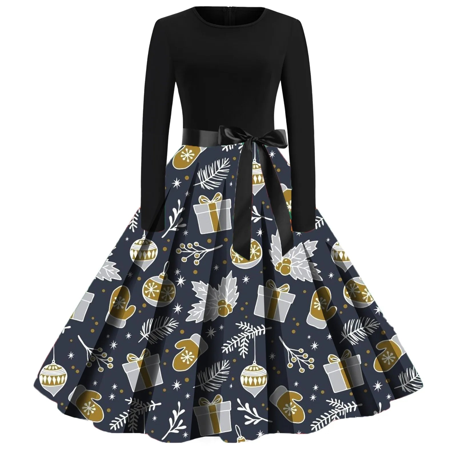Festive Vintage A-Line Christmas Party Dress - Image 4