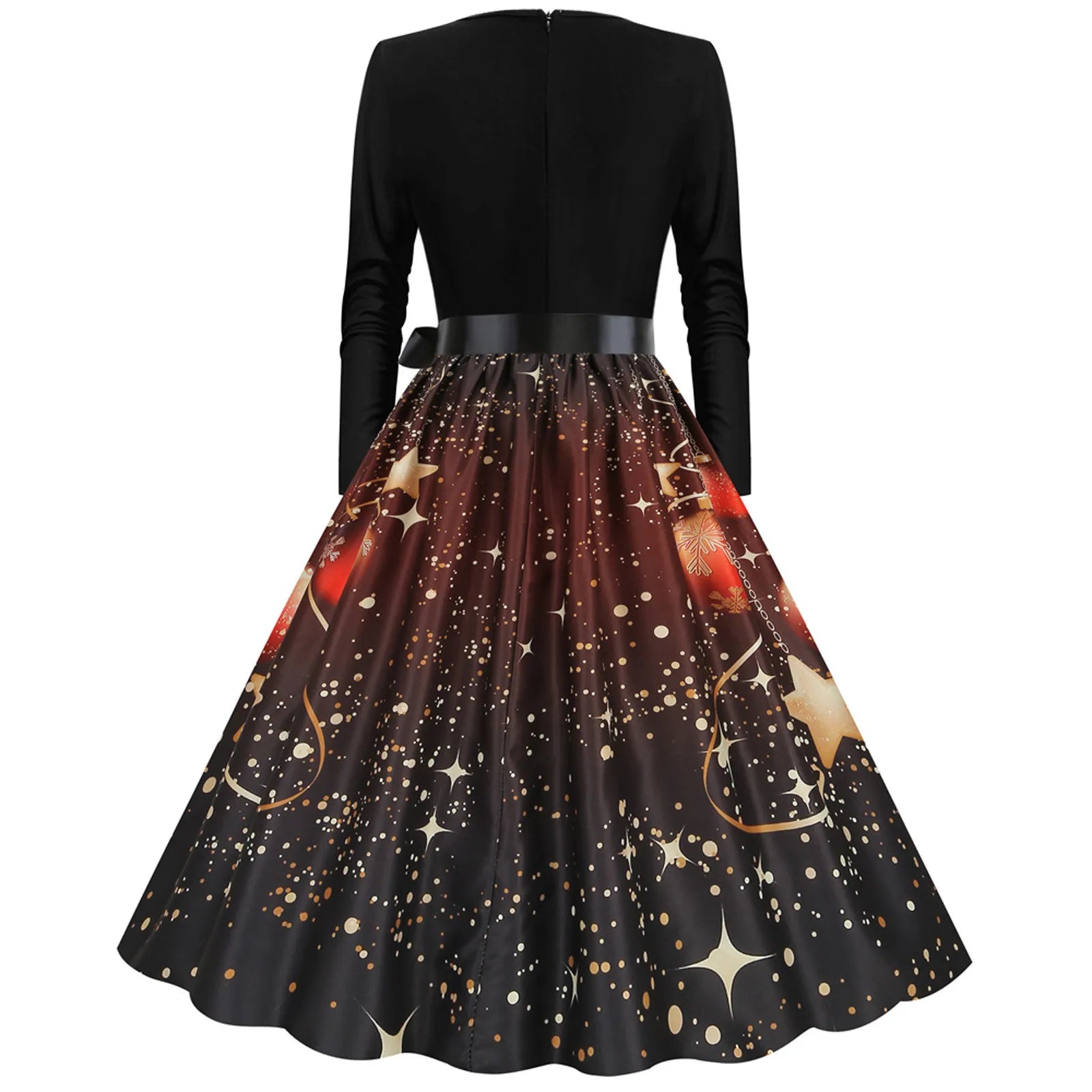 Festive Santa Print V-Neck Long Sleeve Dress - Image 6