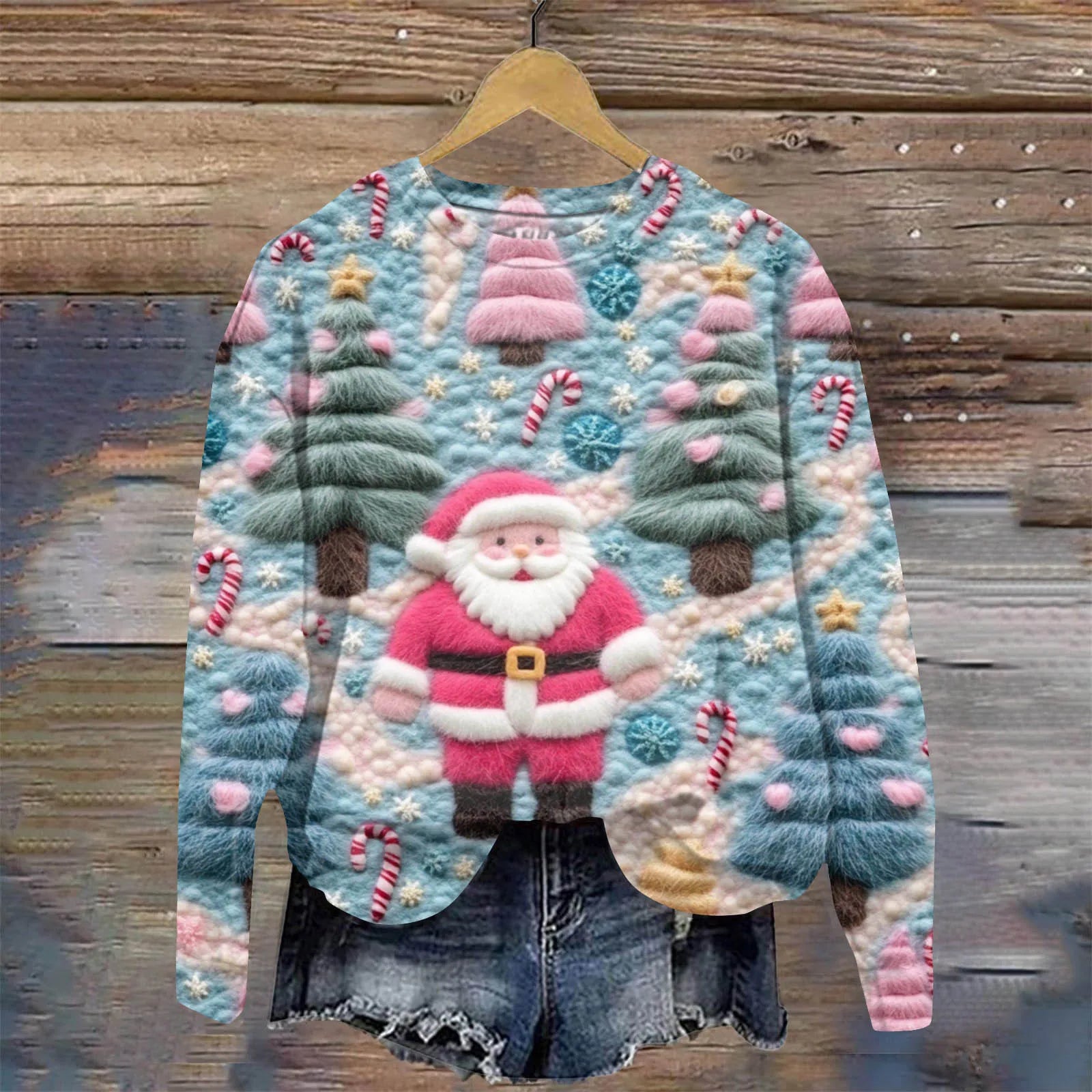 Festive Long Sleeve Santa & Snowflake Sweatshirt - Image 6