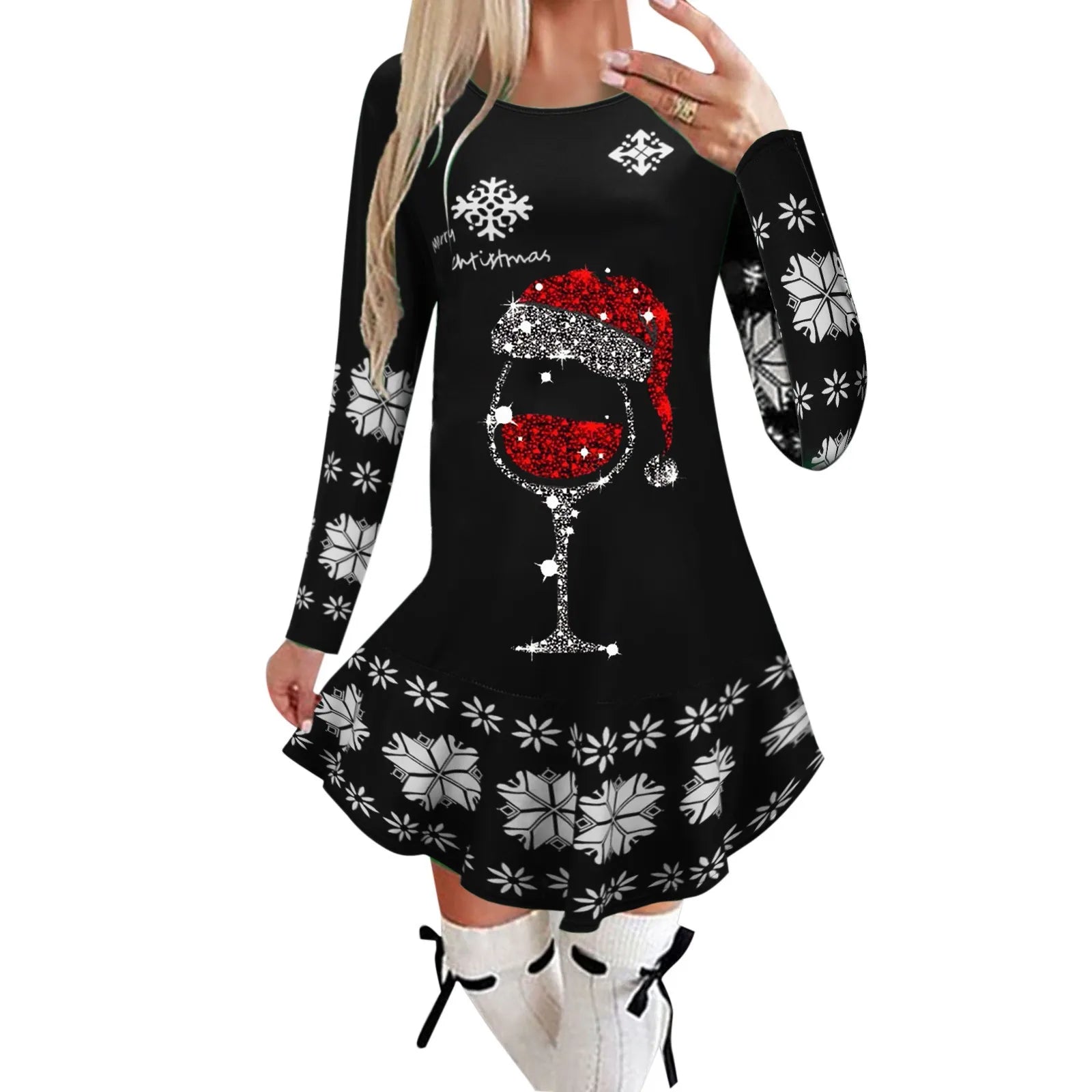 Festive Long-Sleeve Casual Christmas Dress for Women - Image 9