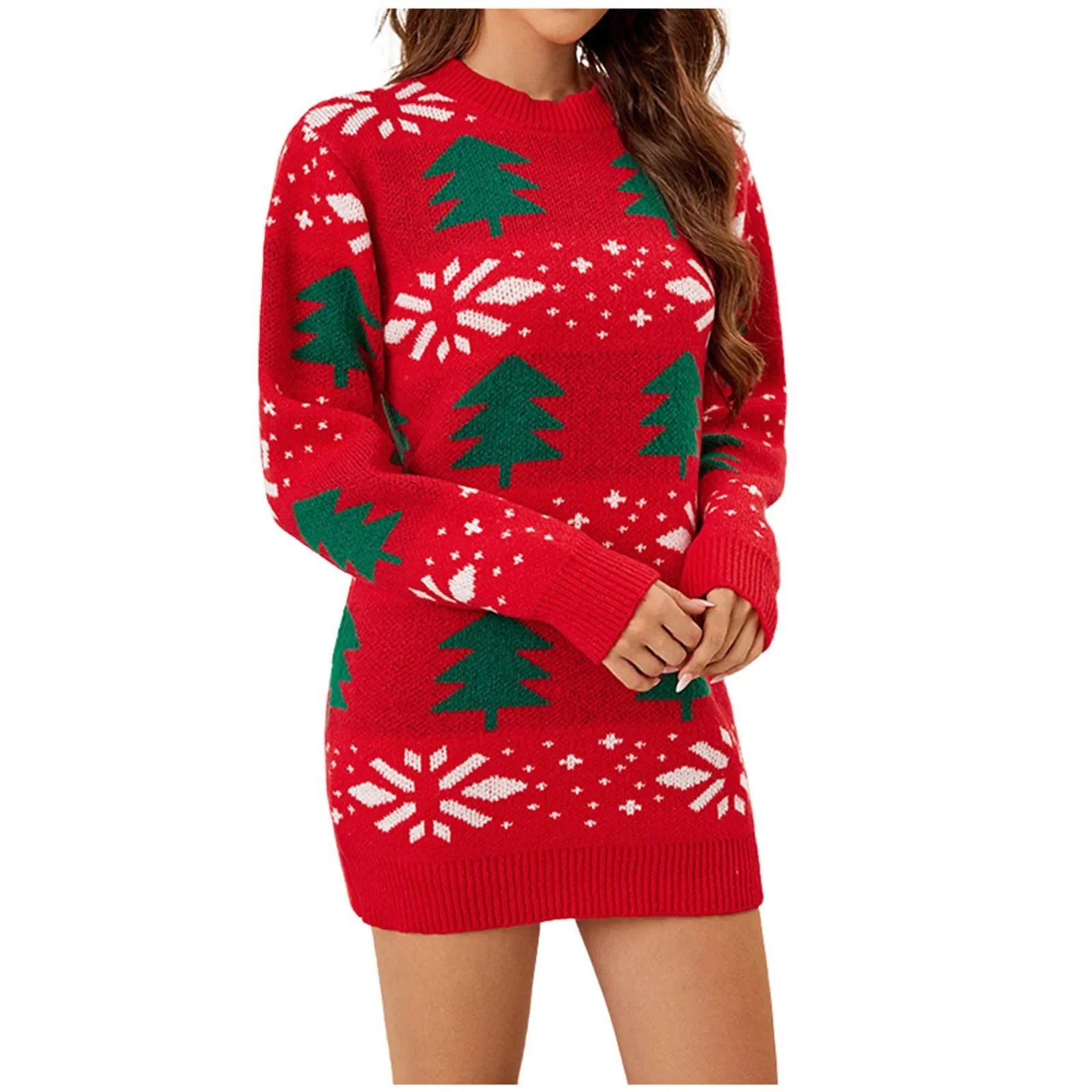 Festive Elk Print Christmas Sweater Dress - Image 9
