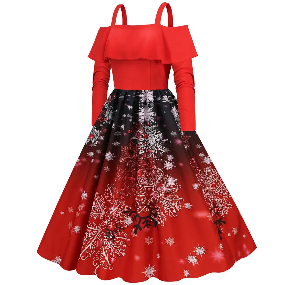 Festive Red Santa Dress with Ruffles & Snowflakes - Image 33