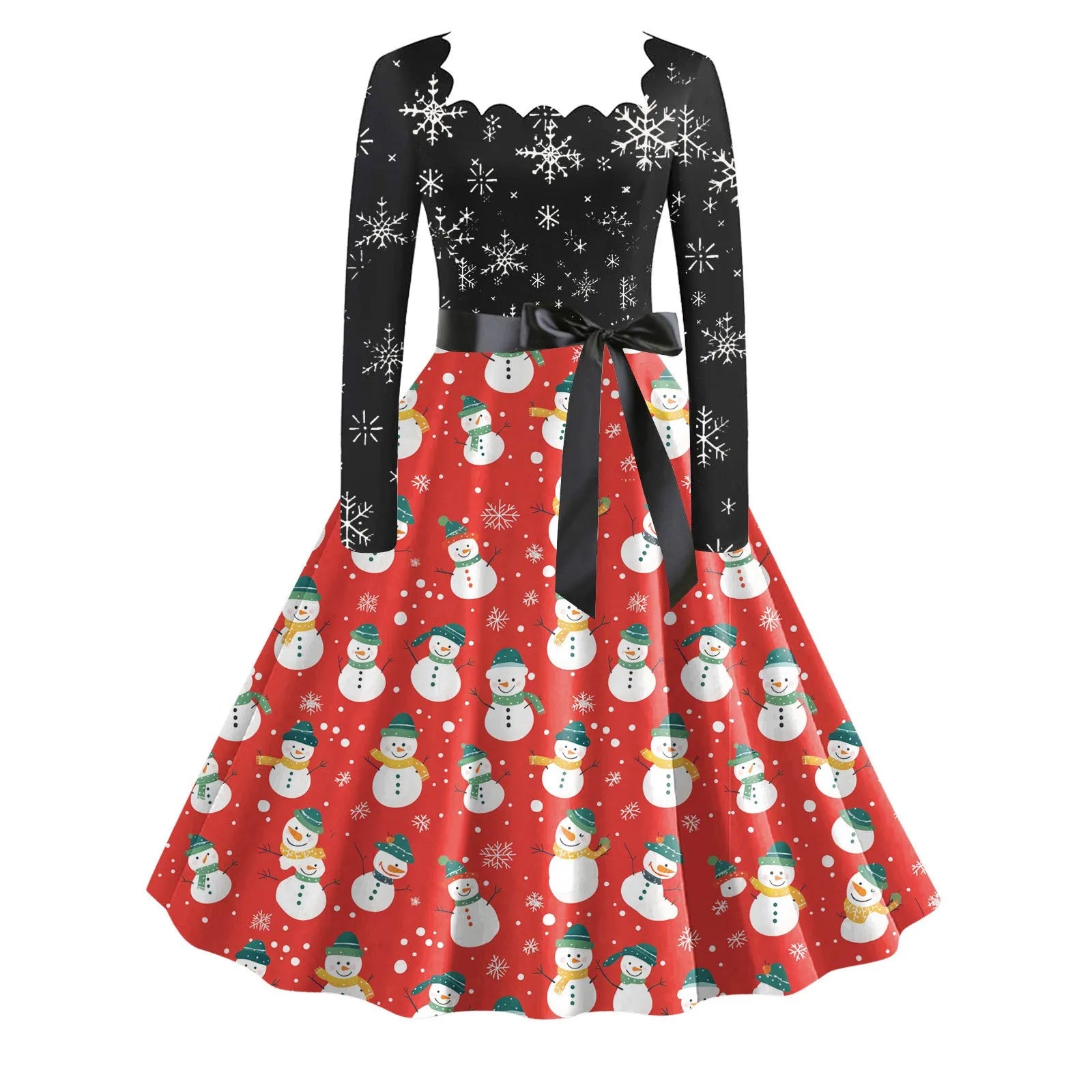 Santa Snowflake Print Retro Christmas Dress - Image 8