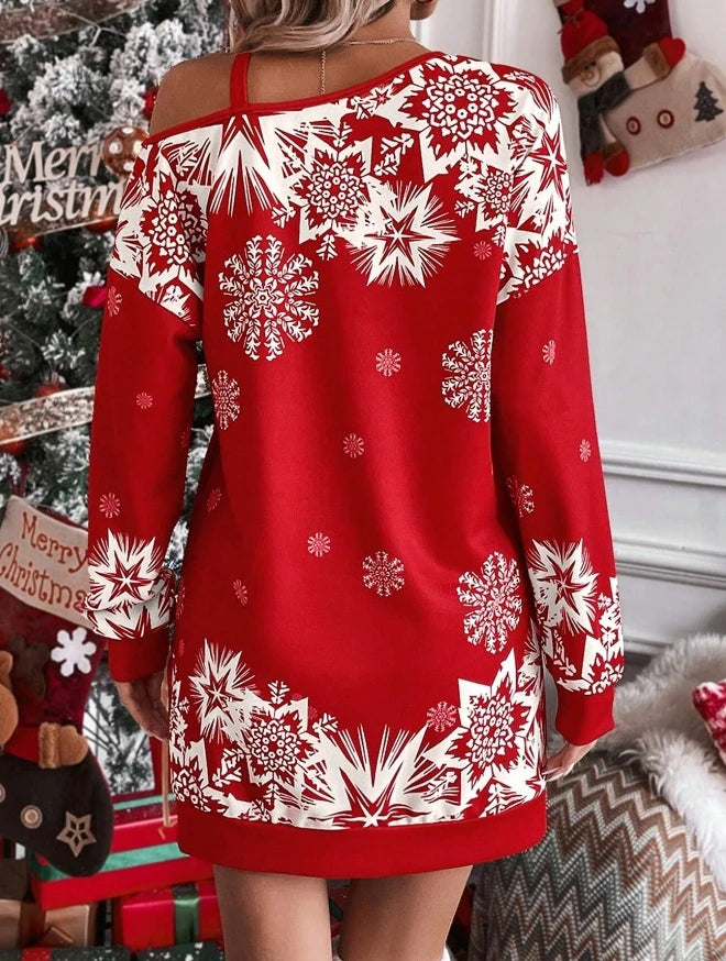 Charming Snowflake Print Mini Dress for Christmas - Image 4