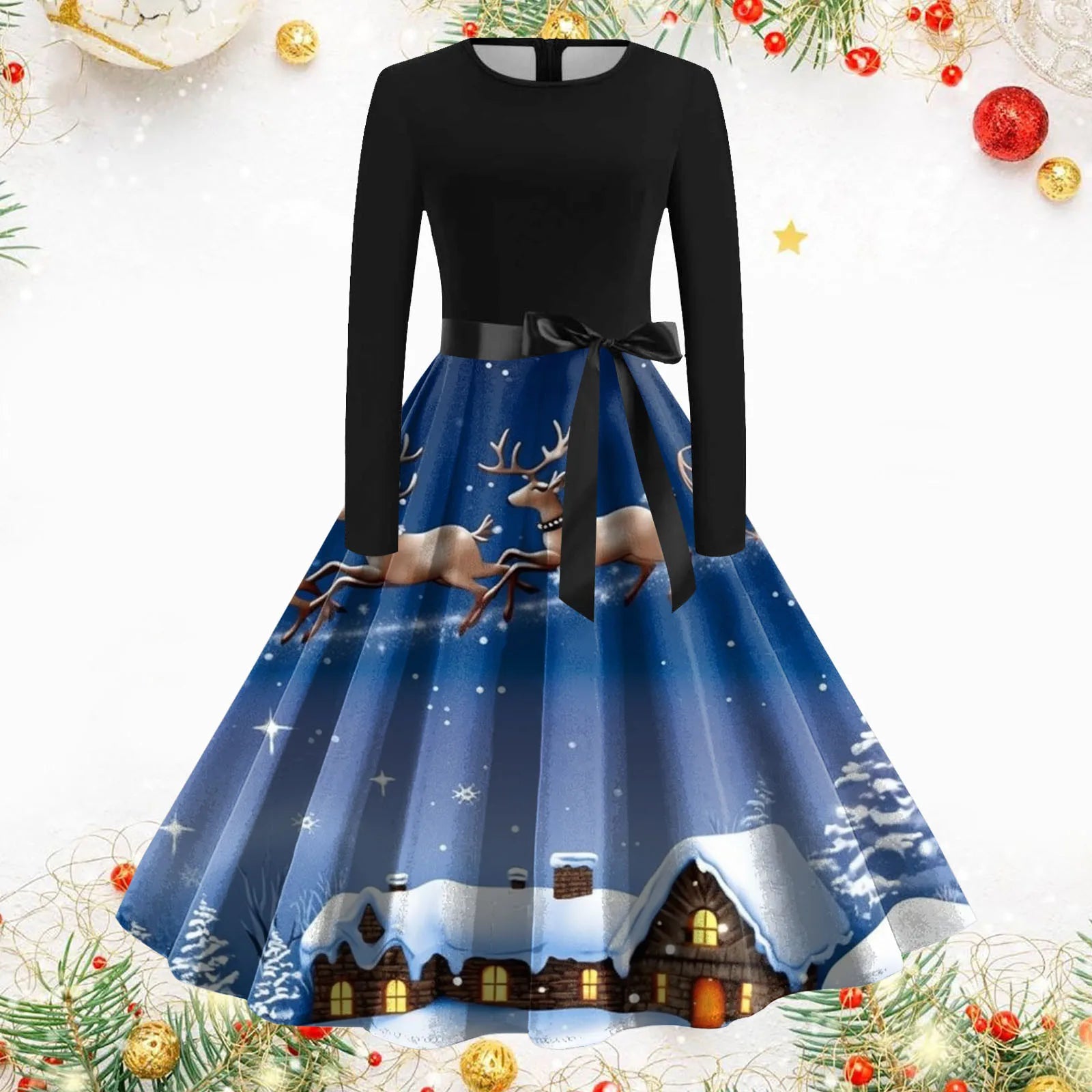 Festive Snowflake A-Line Long Dresses for Parties - Image 3