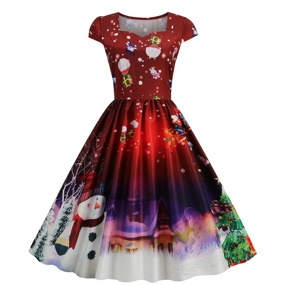 “Festive Snowflake Print Christmas Party Dress” - Image 40