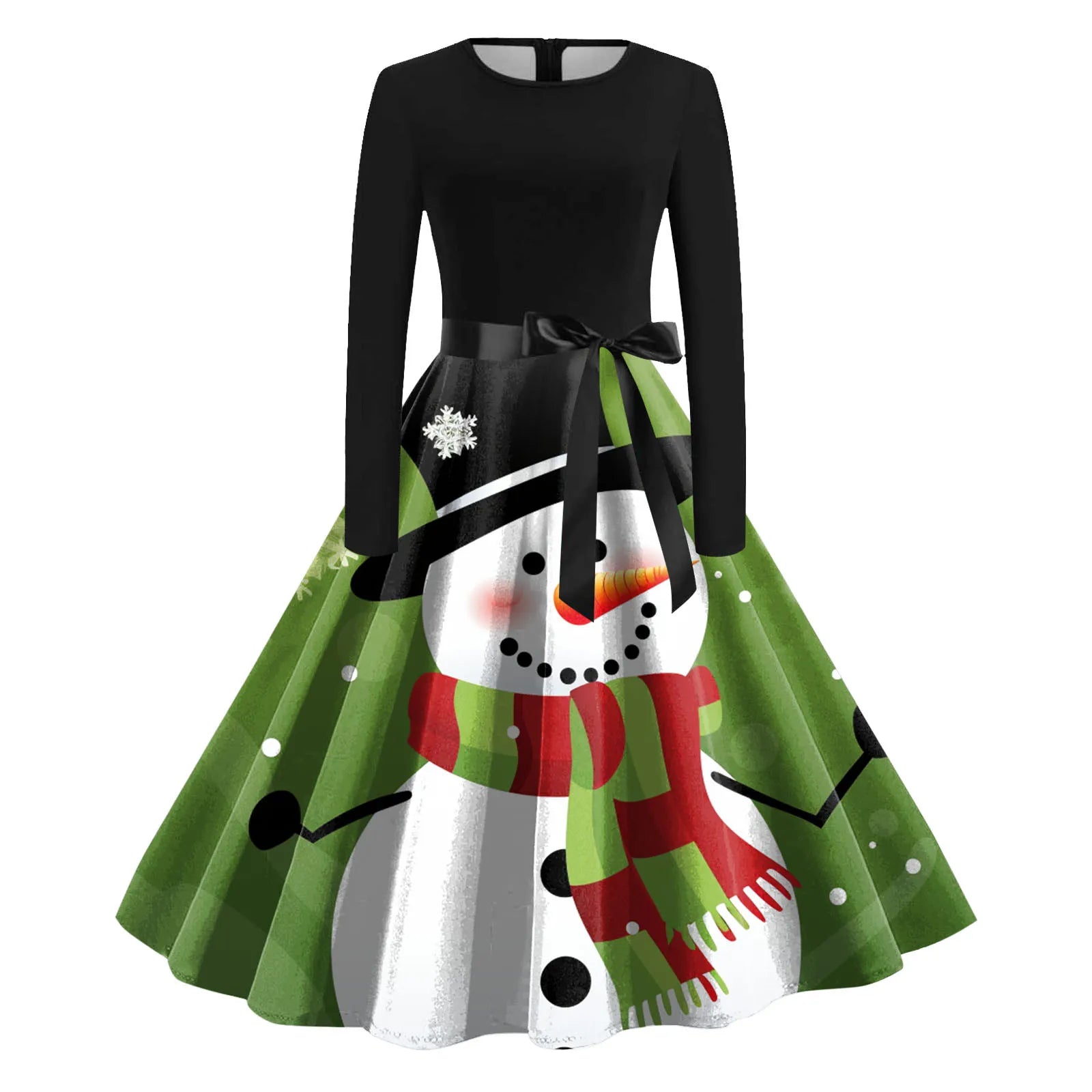 Charming Winter Snowman Print Christmas Party Dress - Image 18