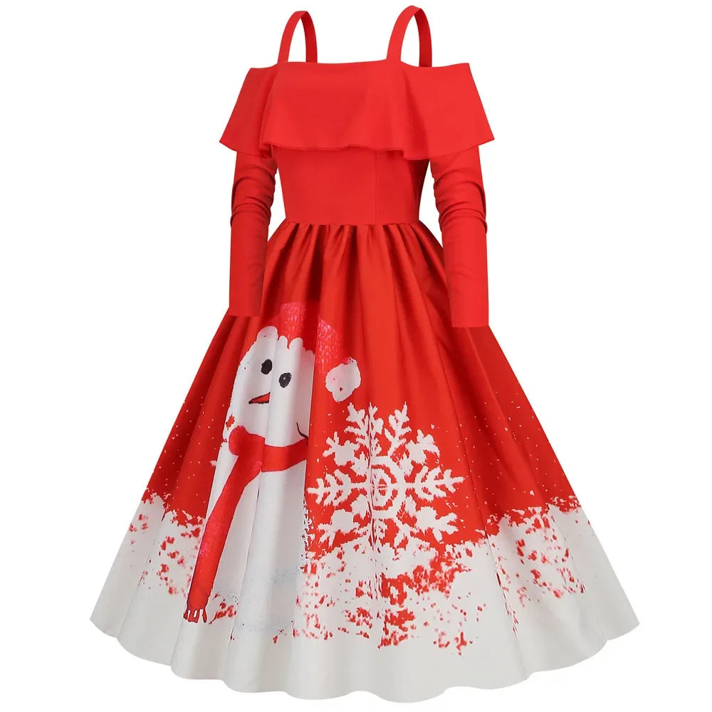 Festive Red Santa Dress with Ruffles & Snowflakes - Image 41