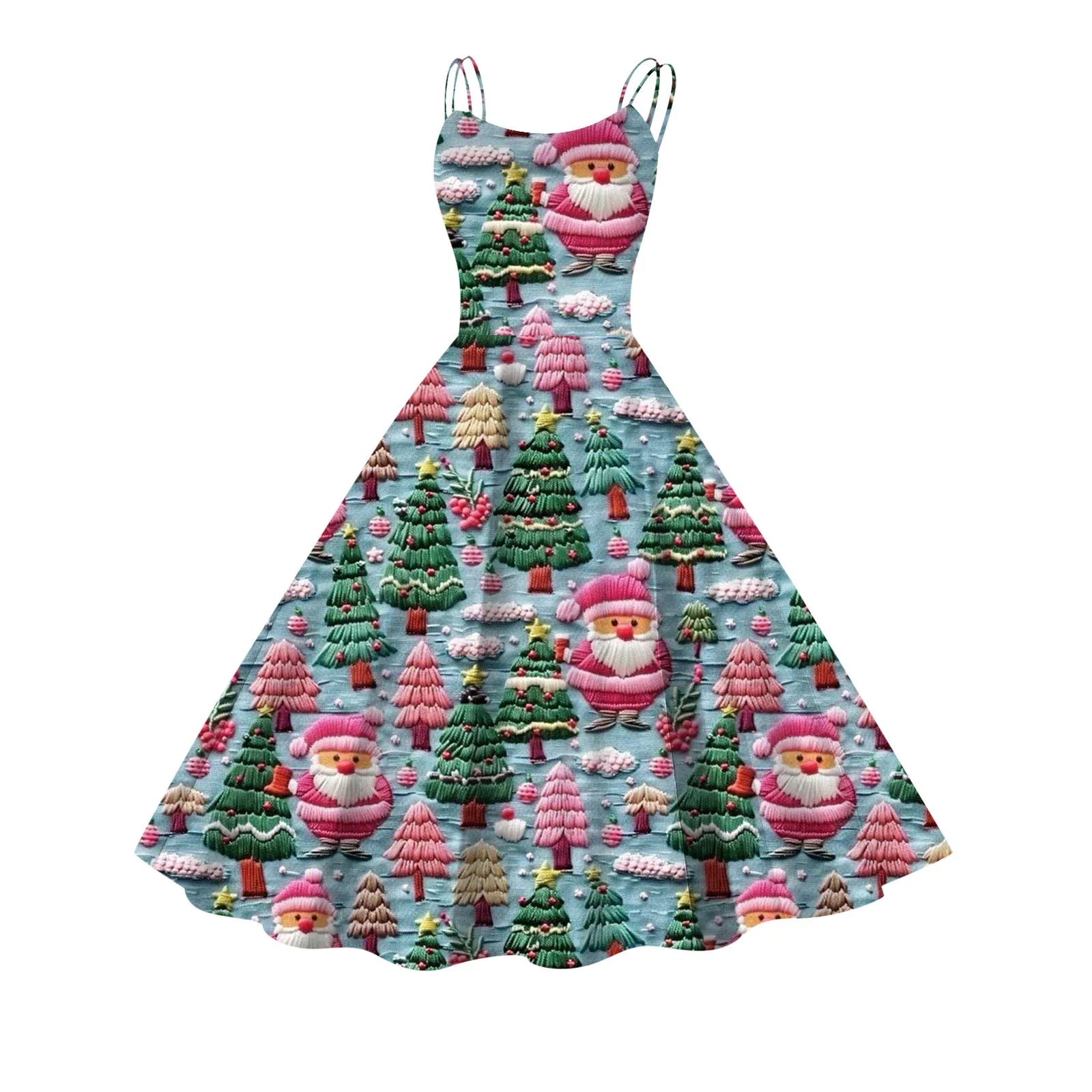 Festive A-Line Spaghetti Strap Christmas Dress - Image 15