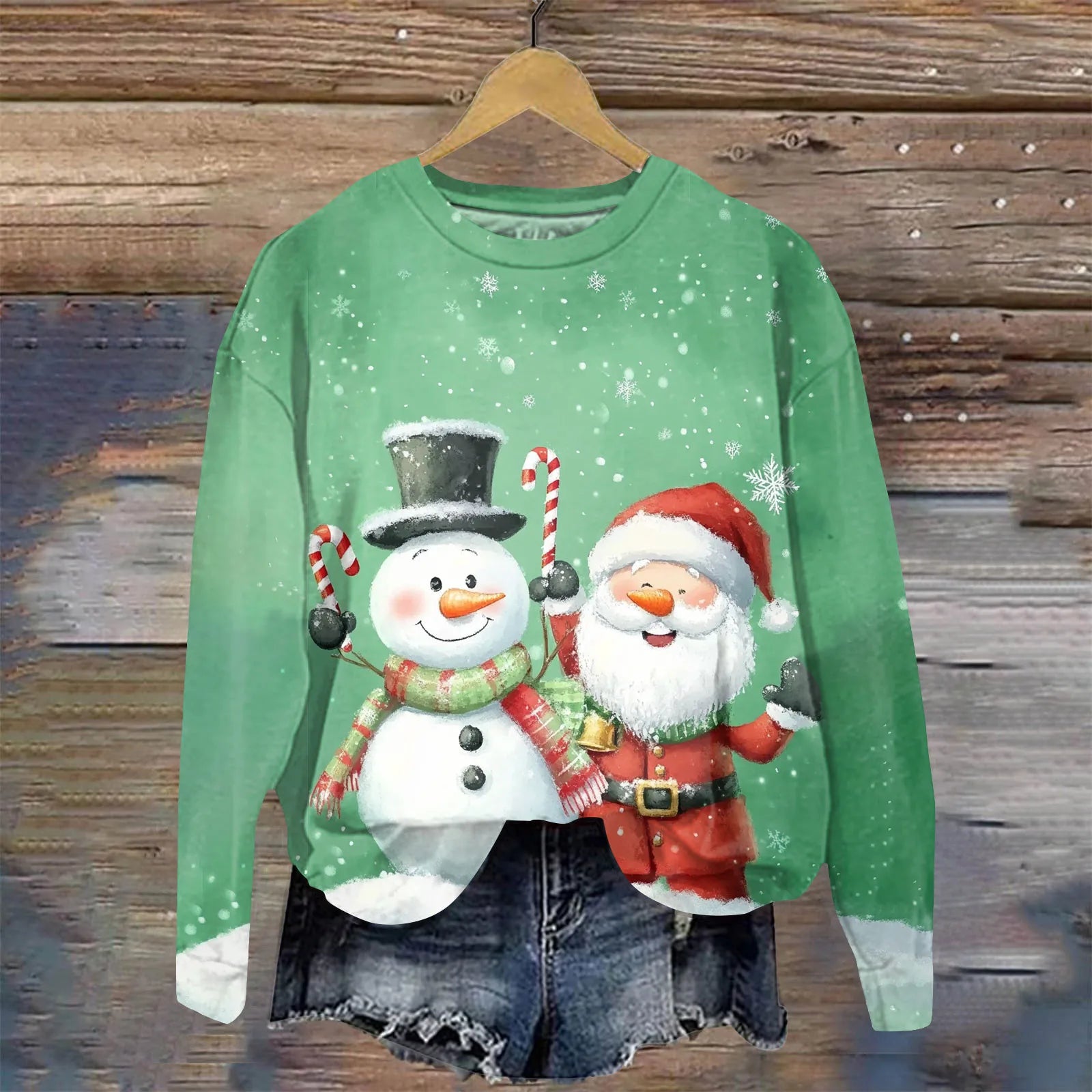 Festive Long Sleeve Santa & Snowflake Sweatshirt - Image 4