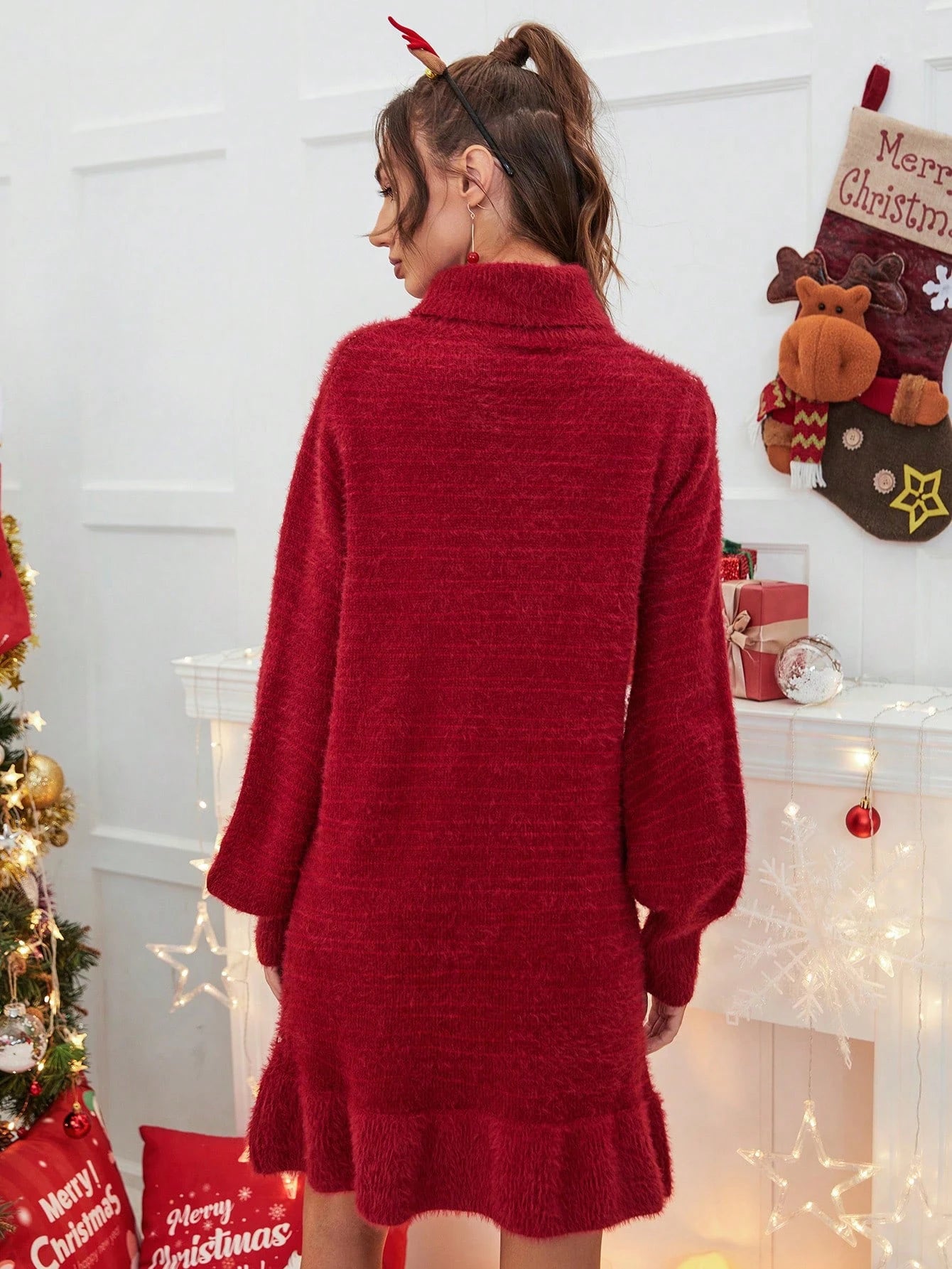 Cozy White Snowflake Knit Dress for Winter - Image 3