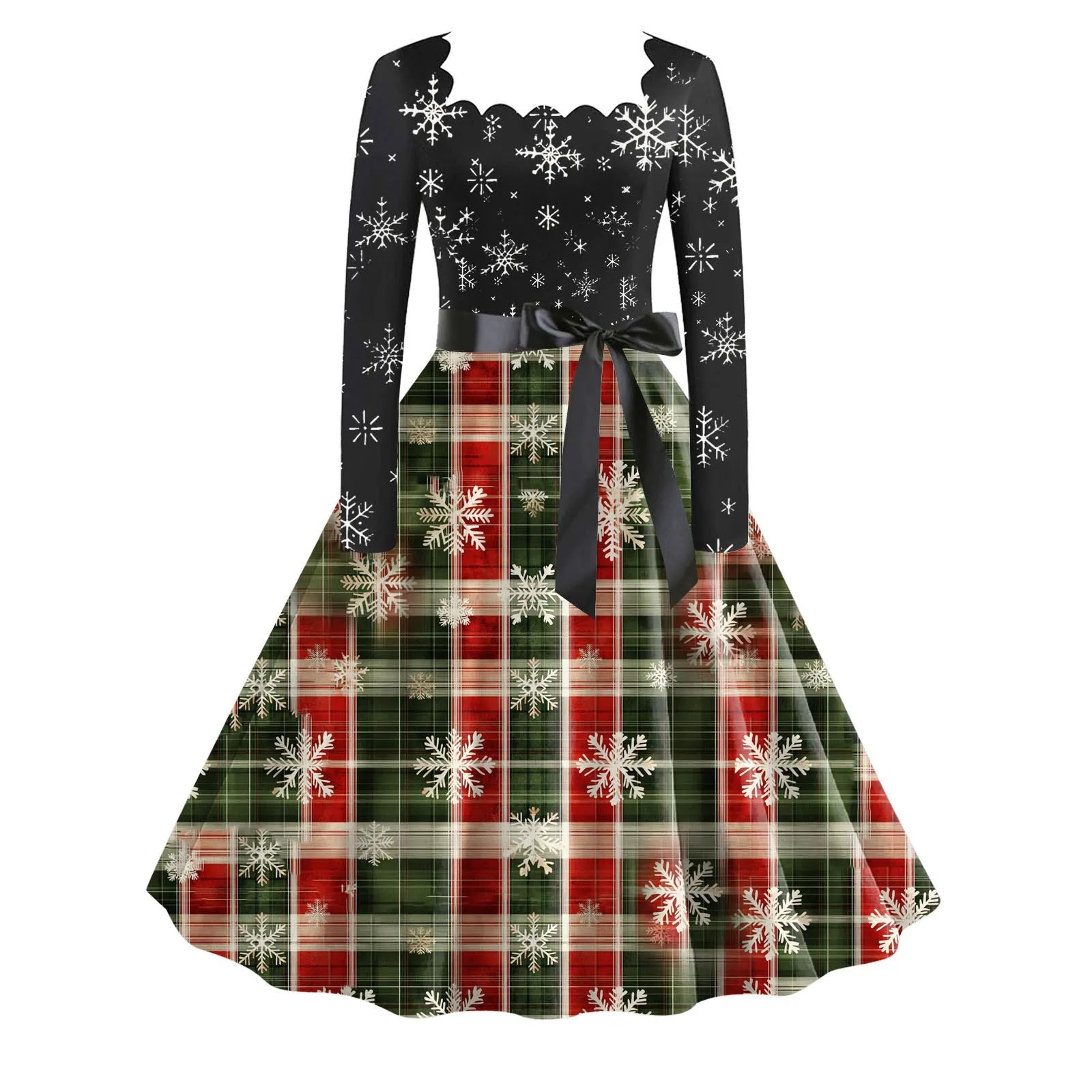 Charming Snowflake Print Long Sleeve Christmas Dress - Image 13