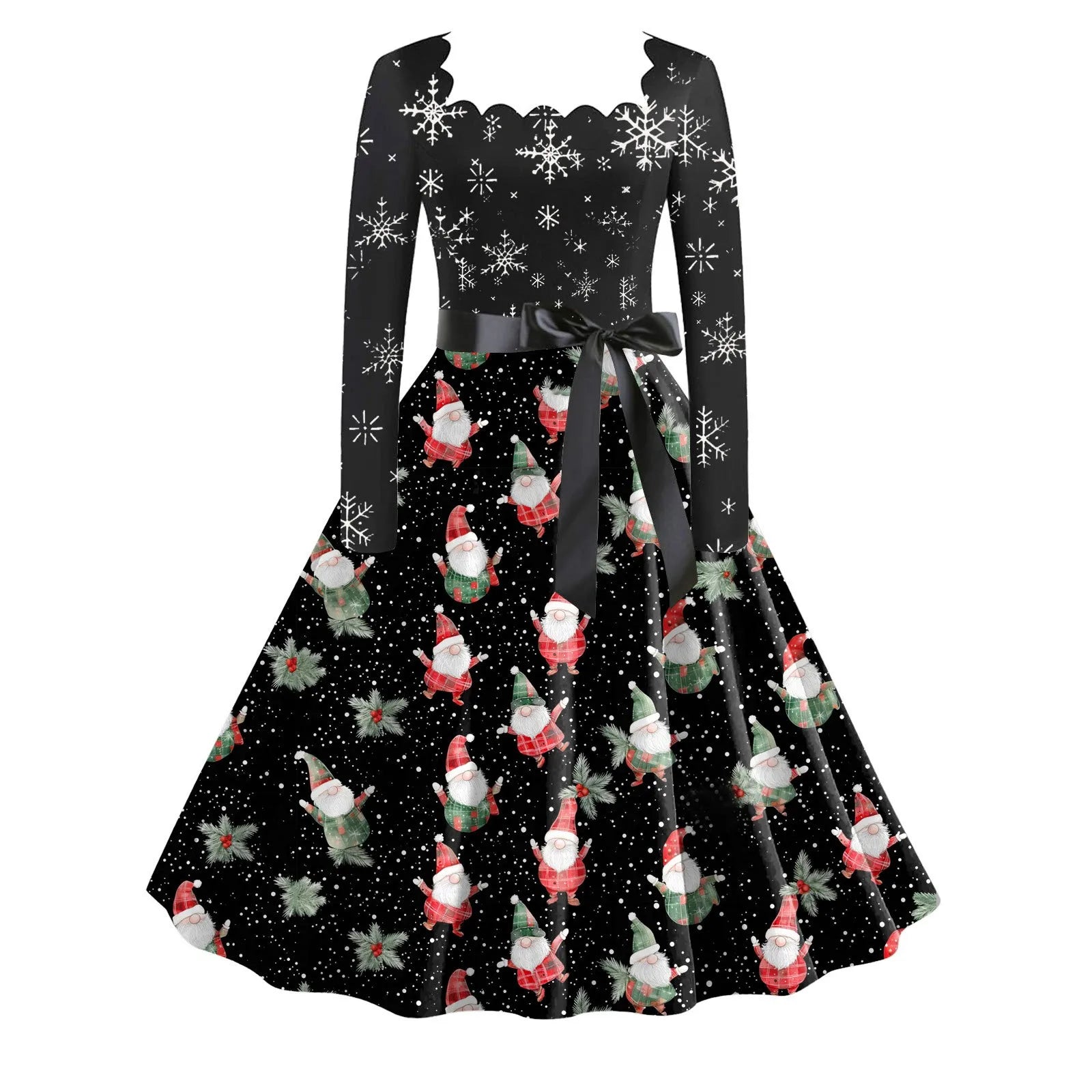Santa Snowflake Print Retro Christmas Dress - Image 14
