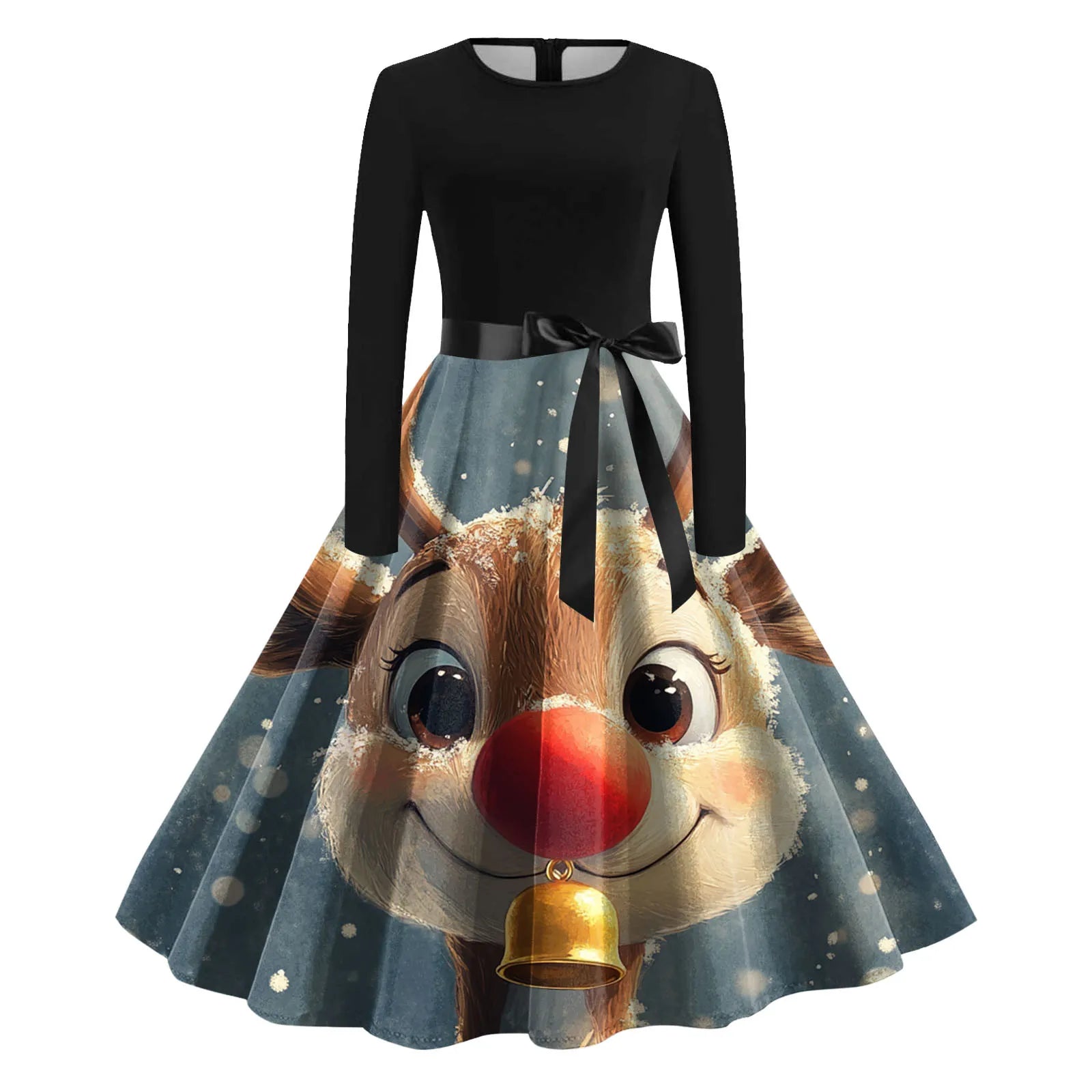 Charming Winter Snowman Print Christmas Party Dress - Image 13