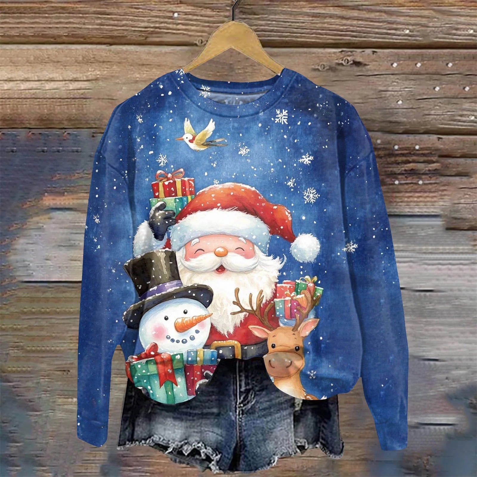 Festive Long Sleeve Santa & Snowflake Sweatshirt - Image 3