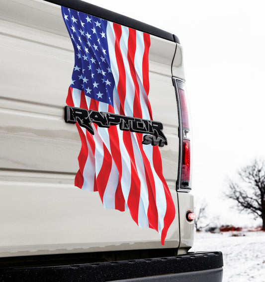 Anchor Room 10FR_AMWF_BR F-150 Raptor Vinyl Wavy American Flag Passenger  Side Black Reflective Tailgate 2010-2014