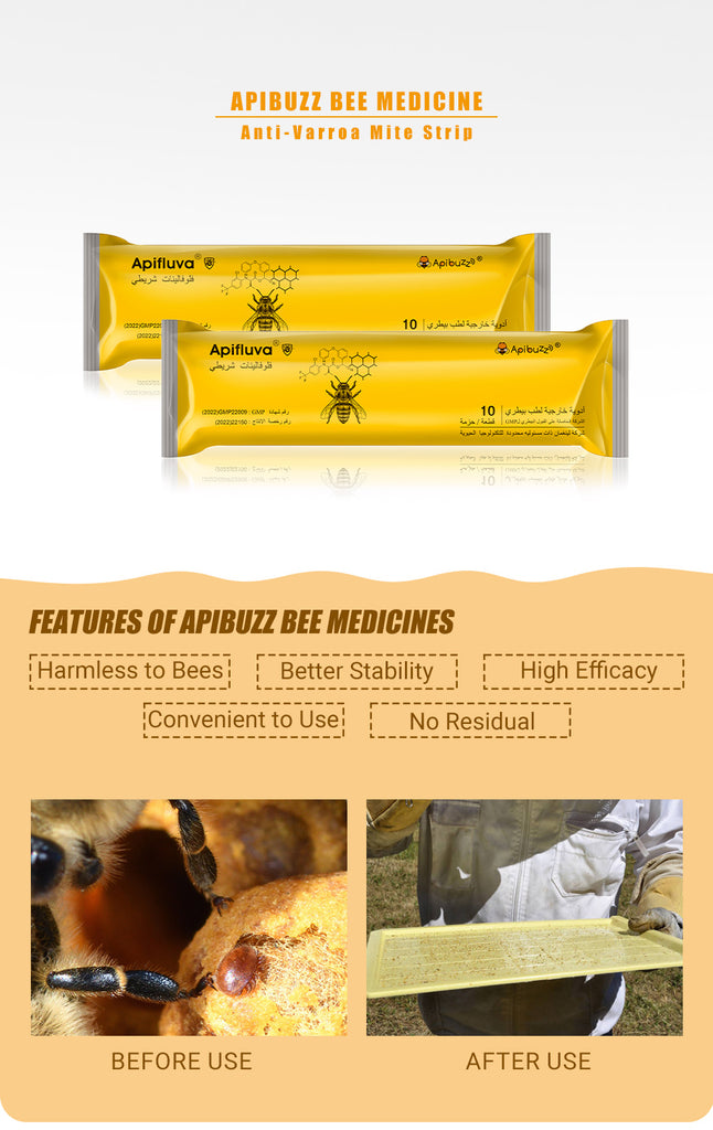 APIFLUVA Bandes anti-acariens pour abeilles mellifères (version arabe) Paquet de 10