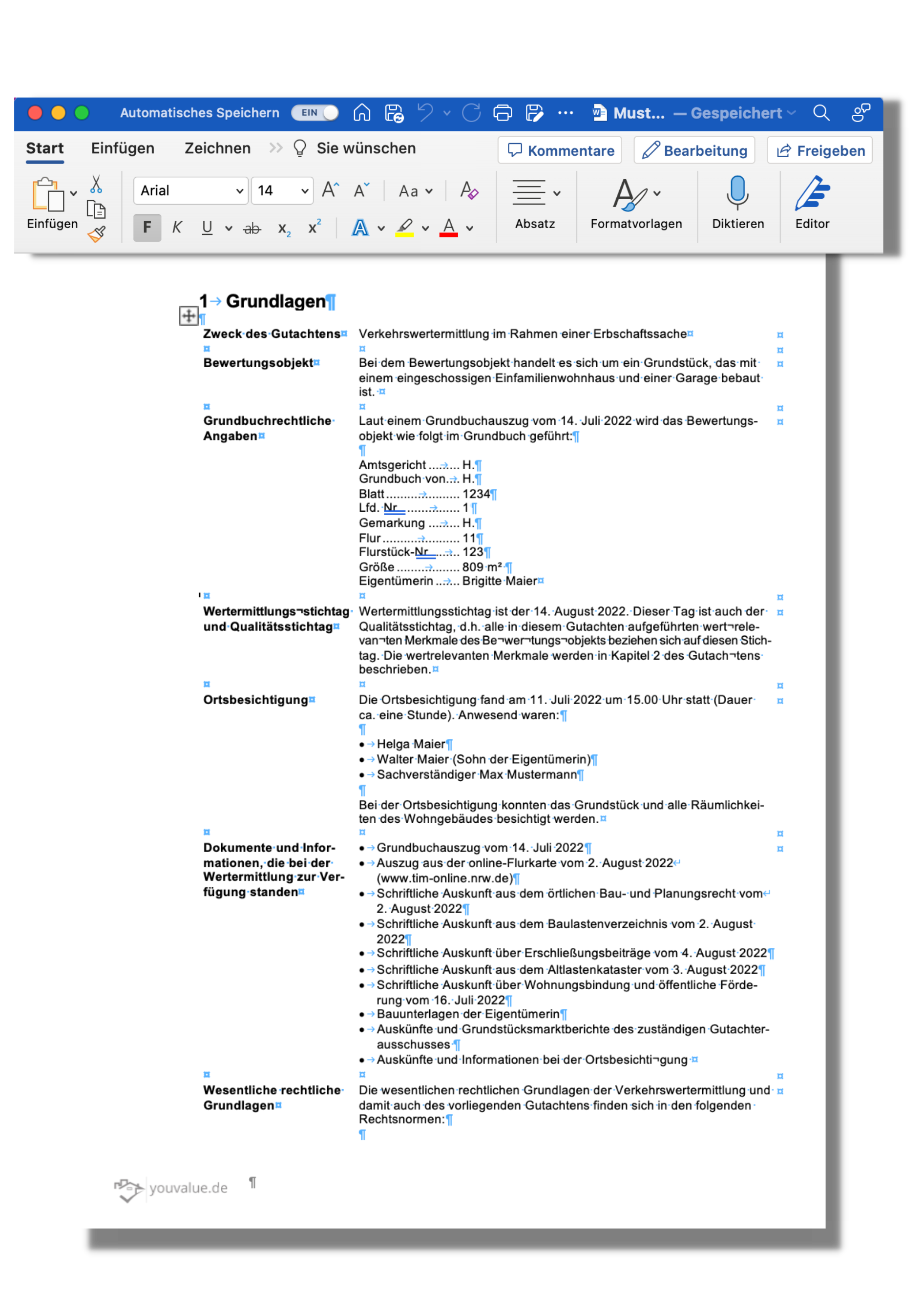 Mustergutachten zur Immobilienbewertung als Word Datei