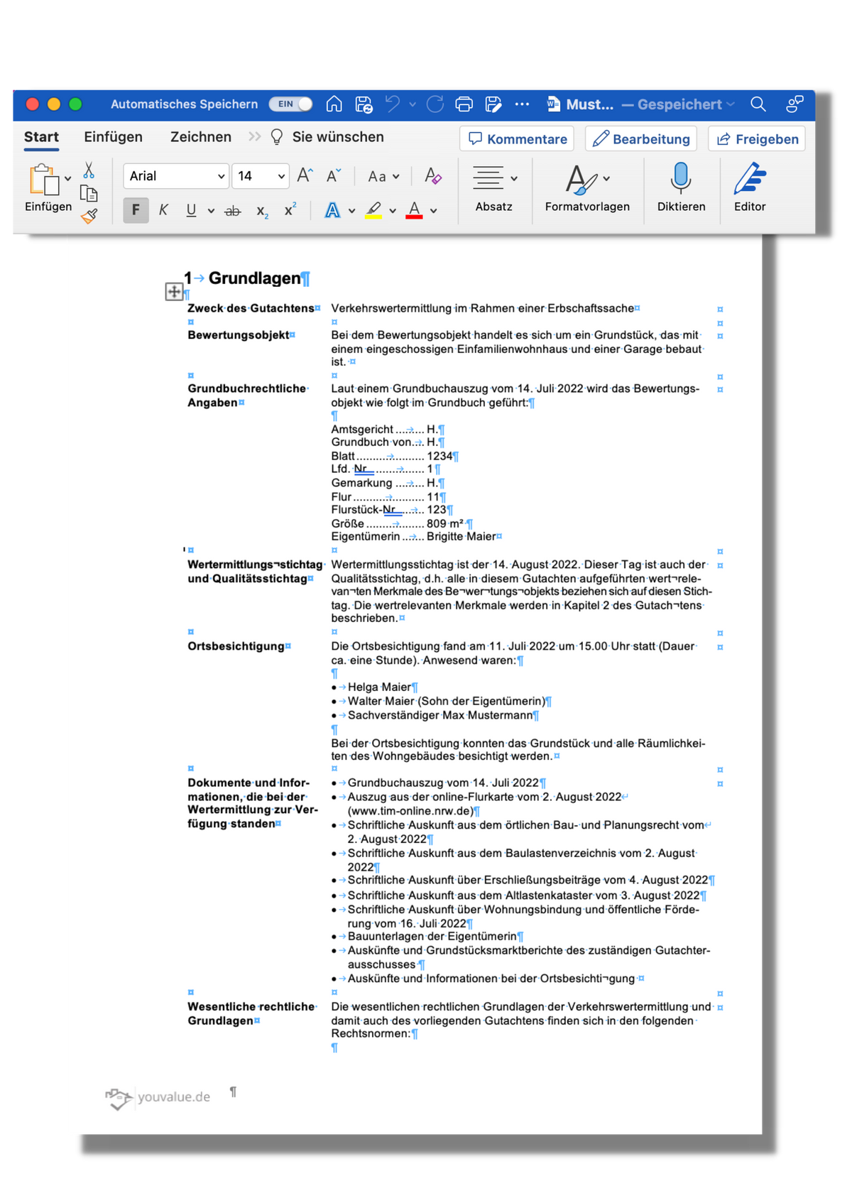 Mustergutachten Immobilienbewertung - Vorlage als Word-Datei