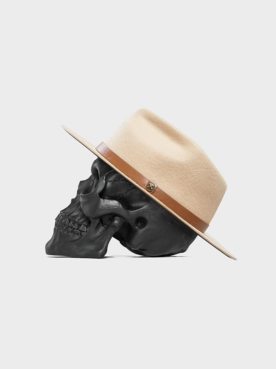 Men's Walnut Cream Wide Brim Fedora With Snake Details 