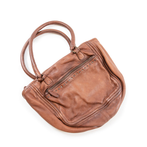 Suede Cognac Tote with Dark Brown Straps | Sourced from Local Artists | Sugarboo & Co.