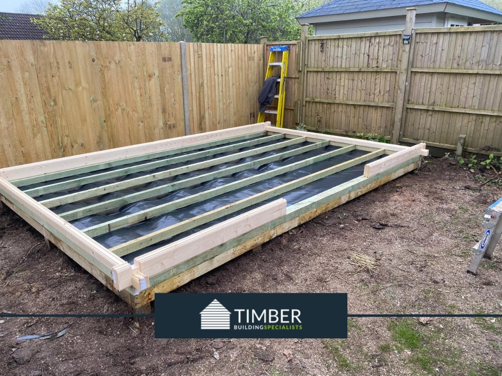 Construction progress of 5m x 3m log cabin with logs in place