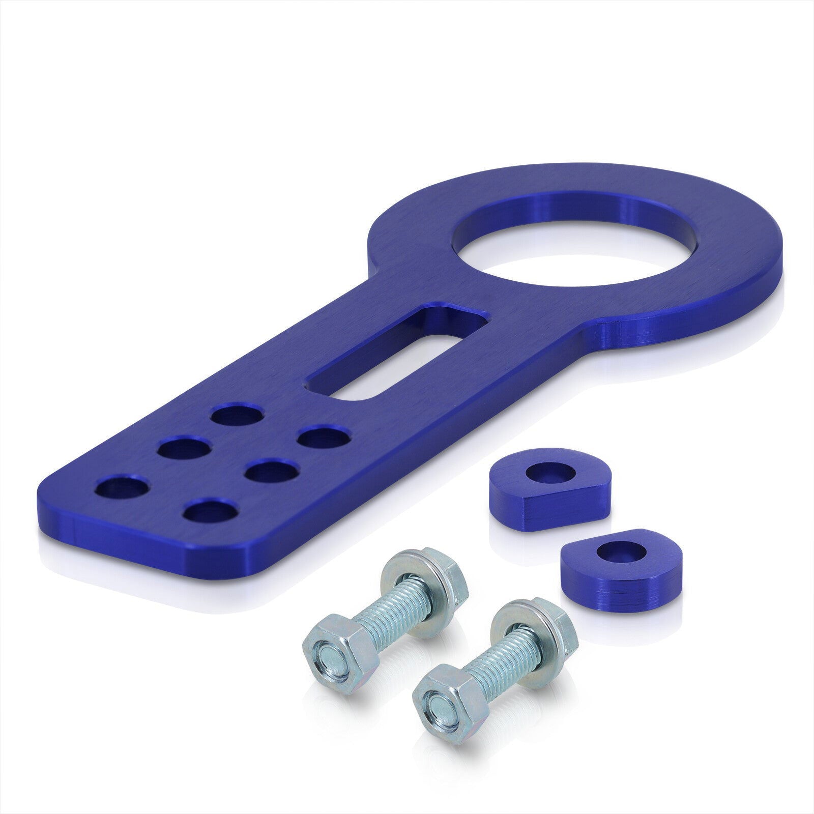 AJP Distributors Upgrade JDM Light Weight T6061 Billet Aluminum Front Bumper Chassis 10mm Tow Towing Hook Ring Kit Anodized Blue for Universal Car Auto Trailer Track Drift Trailer