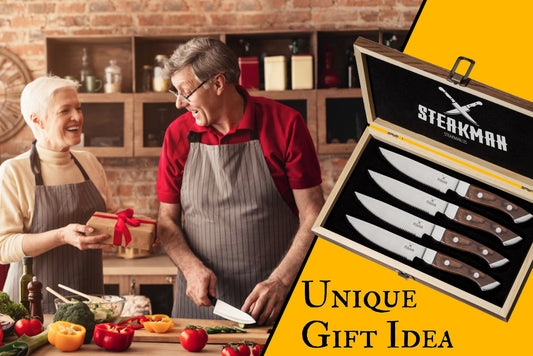 Kitchen Knives Gift Set - 4 Serrated Steak Knives 4.5' Set in Wooden B –  Steakman