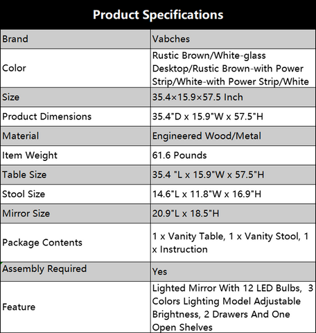 Especificaciones del producto