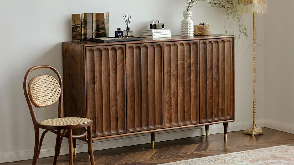 Mid Century Walnut Side Board Storage Cabinet