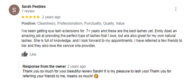 natural lashes google review