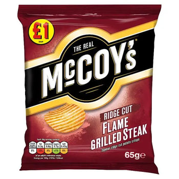 McCoy's Flame Grilled Steak Flavour Ridge Cut Potato Crisps 65g (Case of 16)