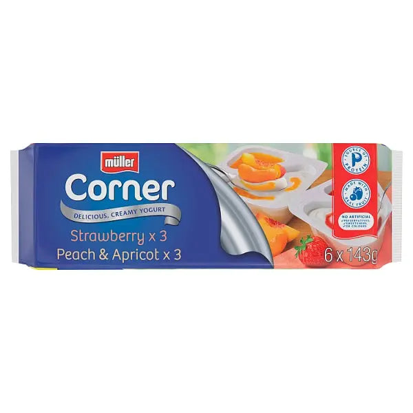 Yaourts Muller Corner Fraise et Pêche Abricot 6 x 143g