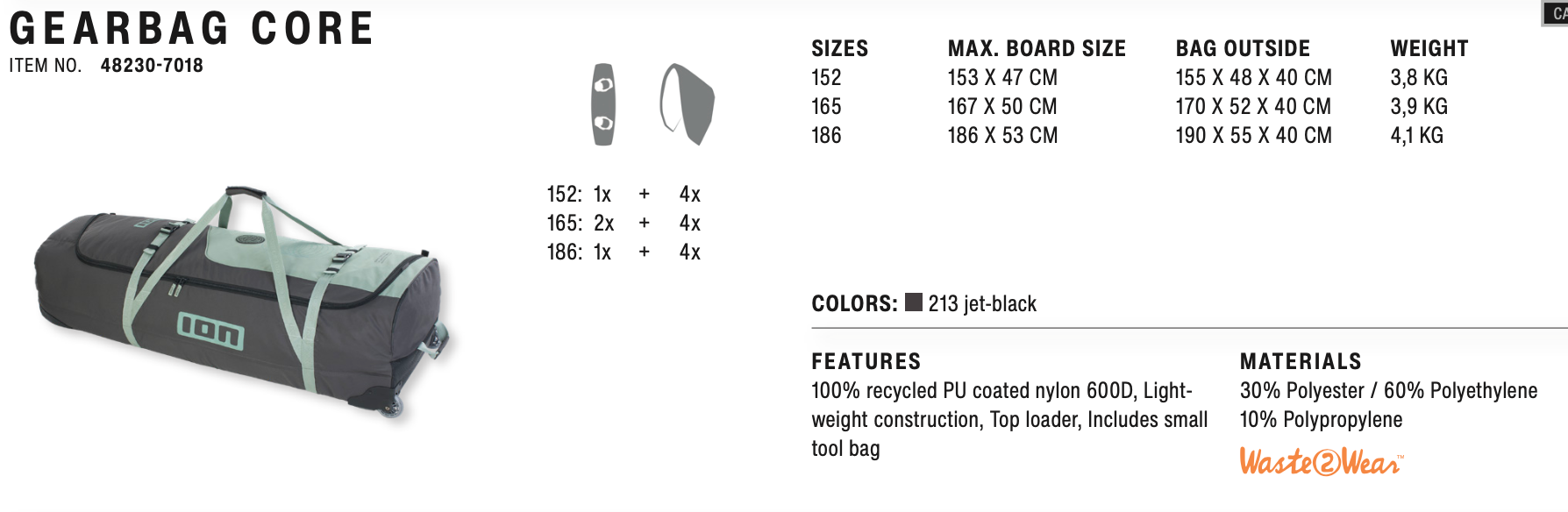 ION gear bag tehnical specification