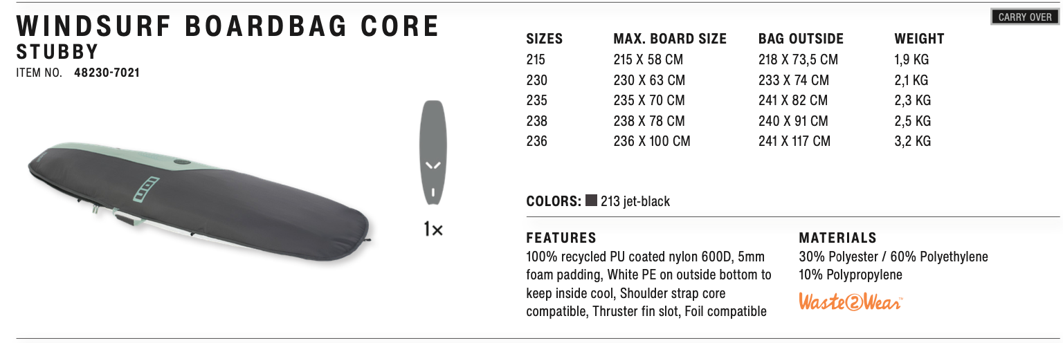 ION Windsurf Boardbag Core Stubby specification
