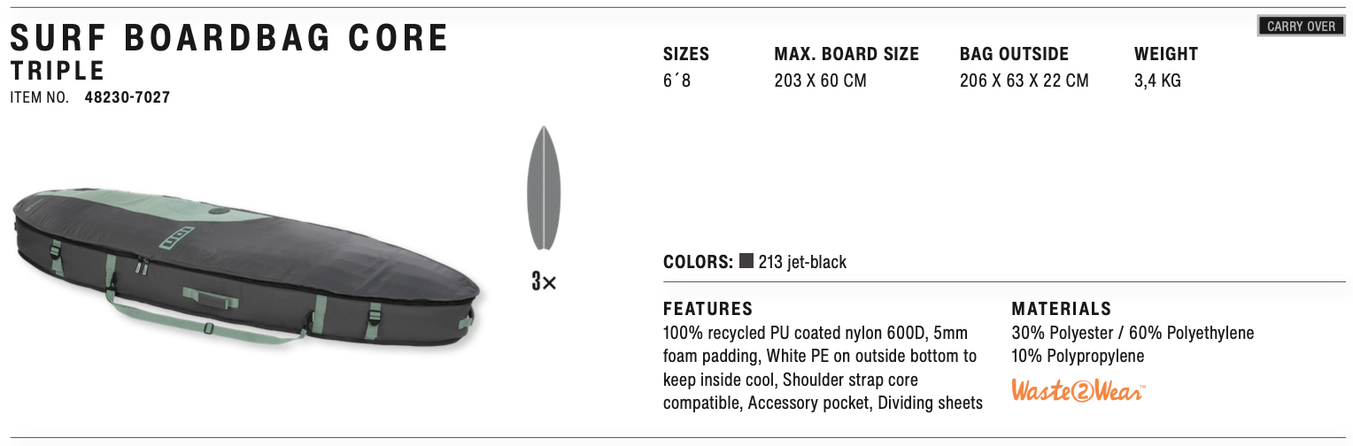 ION Surf Boardbag Core Triple sizes