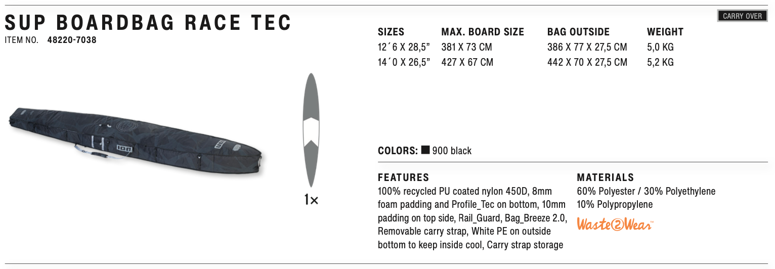 ION SUP Boardbag Race Tec sizes