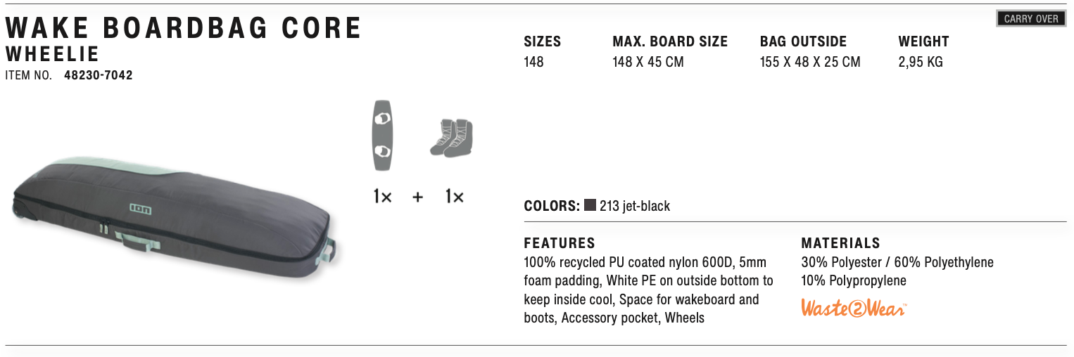 ION Wake Boardbag Core Wheelie sizes