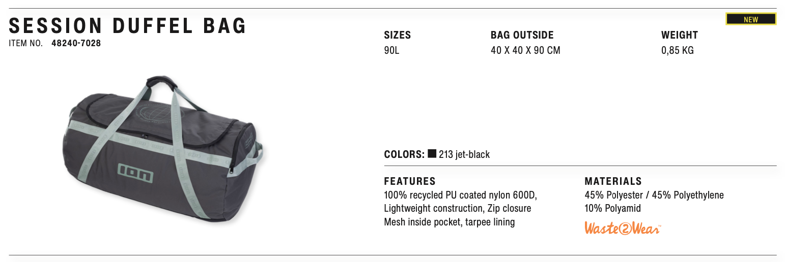 ION Travelgear Session Duffel Bag sizes