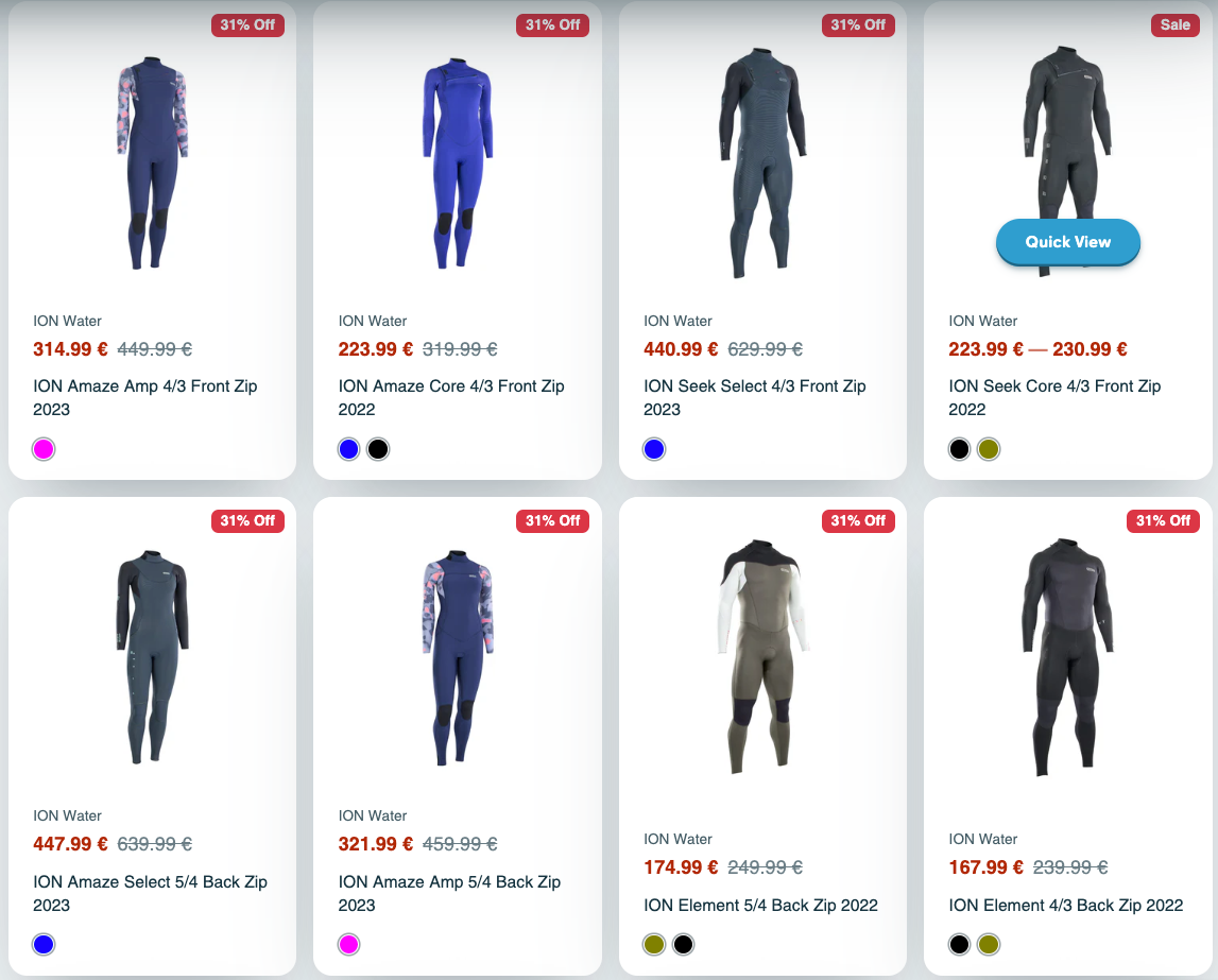 Wetsuits outlet shop europe