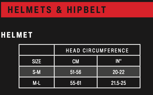 ION helmet size chart