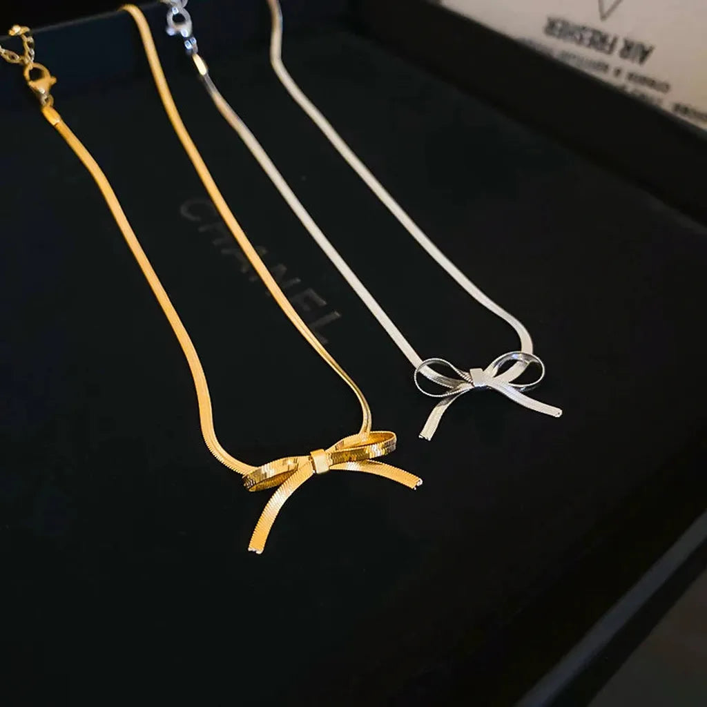 Elegant Chain Bow Water Drop Necklace-ReesJewels-ReesJewels