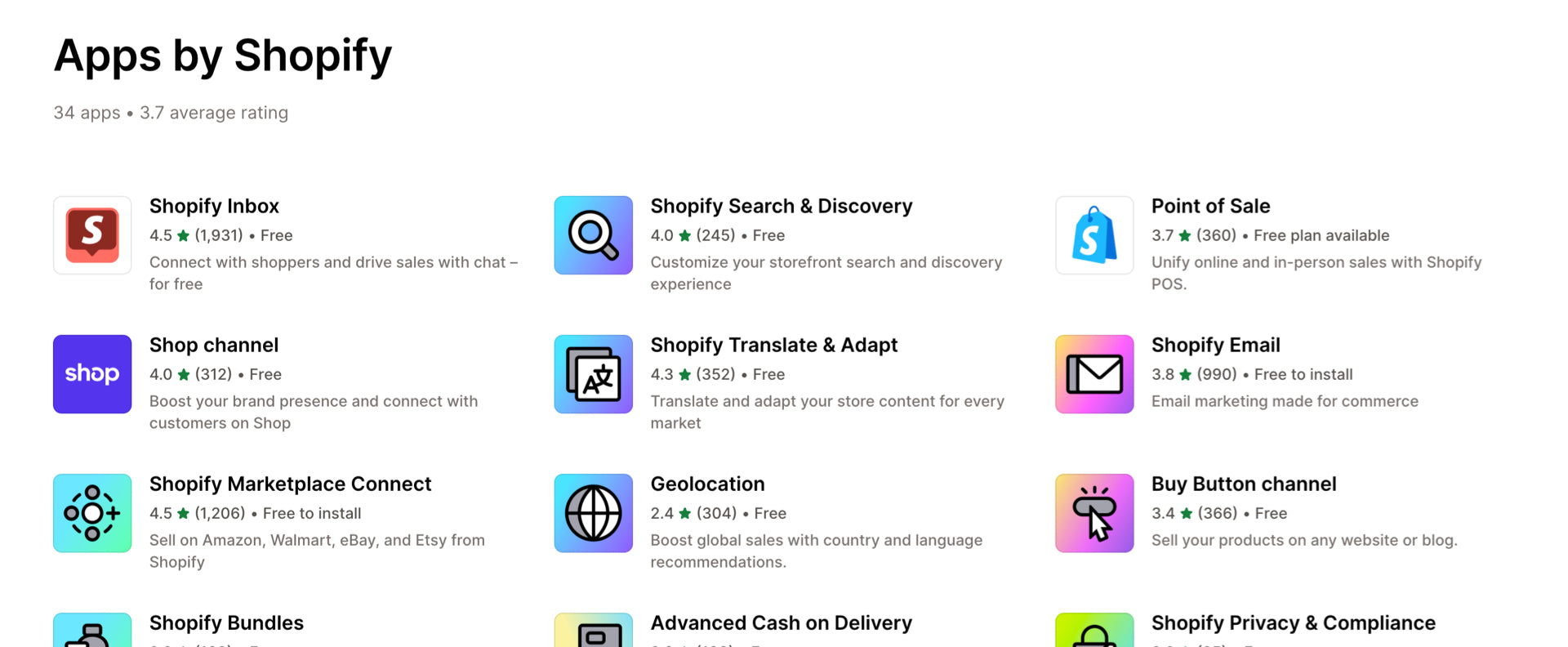 Shopify's own Apps on their App Store