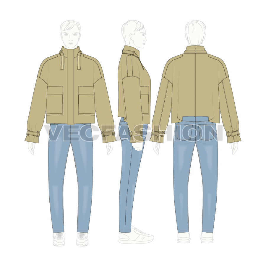 Mens Cropped Oversized Jacket Fashion Design Template - VecFashion