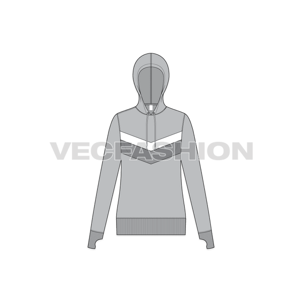 Hoodie technical fashion flat sketch vector template. cotton fleece fabric  apparel hooded with zipper sweatshirt illustration | CanStock