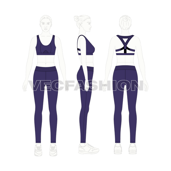 Women's sportswear set with leggings and sports bra. Vector illustration  and technical drawing 5527071 Vector Art at Vecteezy