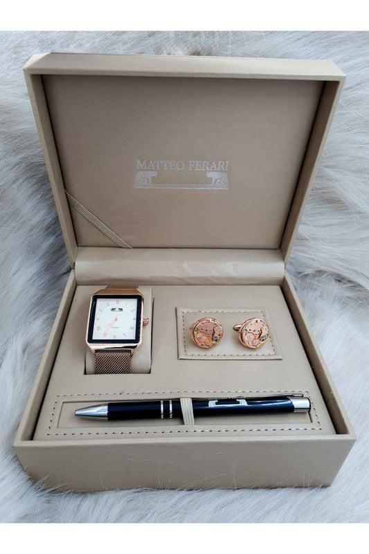 Set cadou Matteo Ferari, ceas, butoni, pix metalic - Cadou Shop